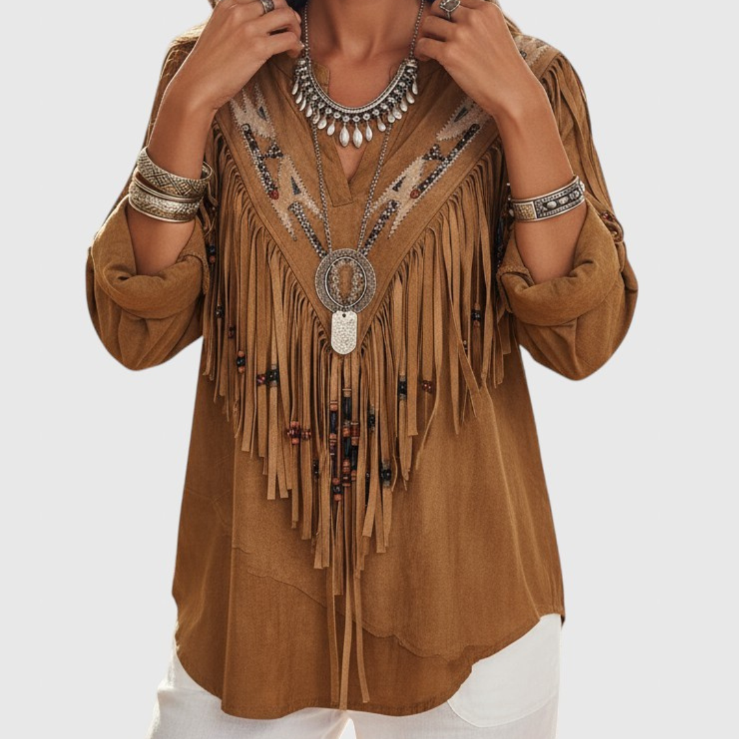 Marta - Vintage Blůza s Etnickým Vzorem