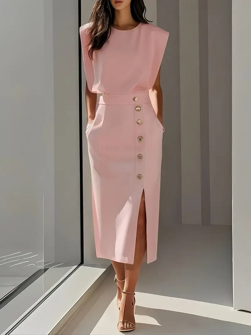 Kamila - Midi Šaty s Bočním Rozparkem