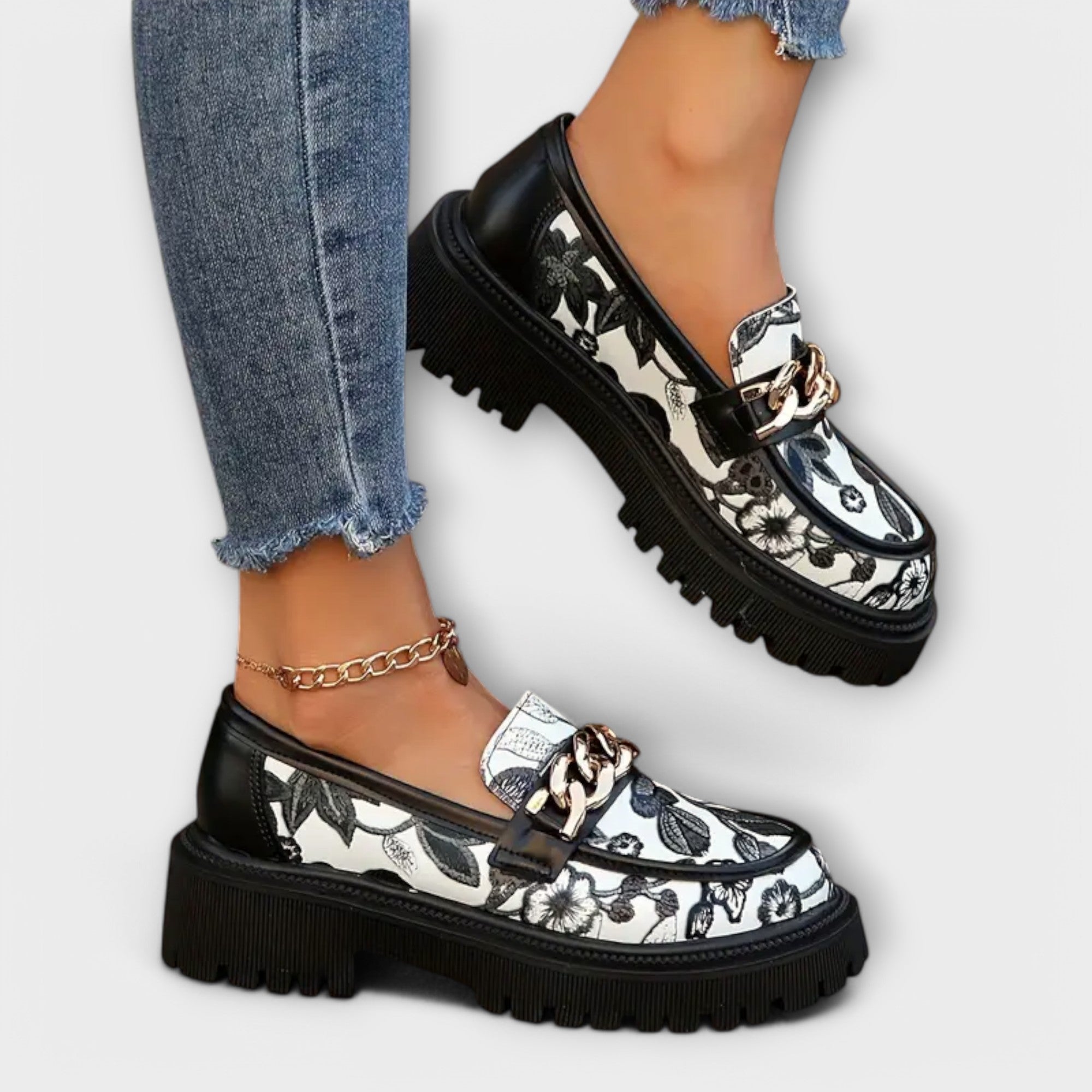 Amira™ | Retro Mokasíny s Květinovým Vzorem