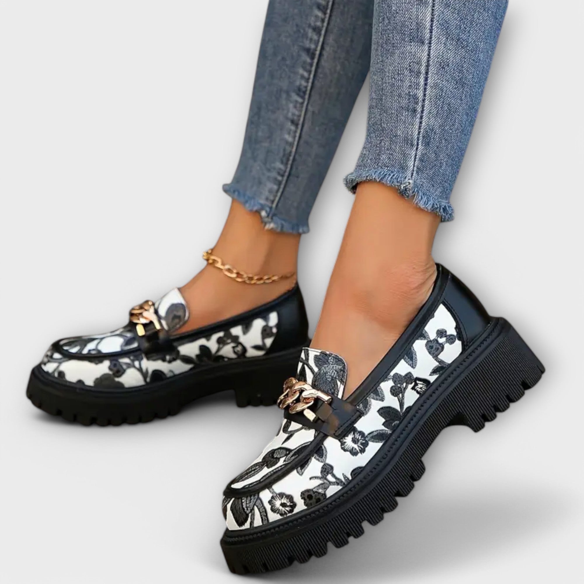 Amira™ | Retro Mokasíny s Květinovým Vzorem